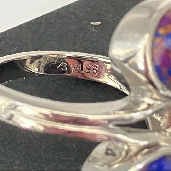 Mojave purple turquoise, multi-stone Cabochon ring in stainless steel - Picture 7 of 9
